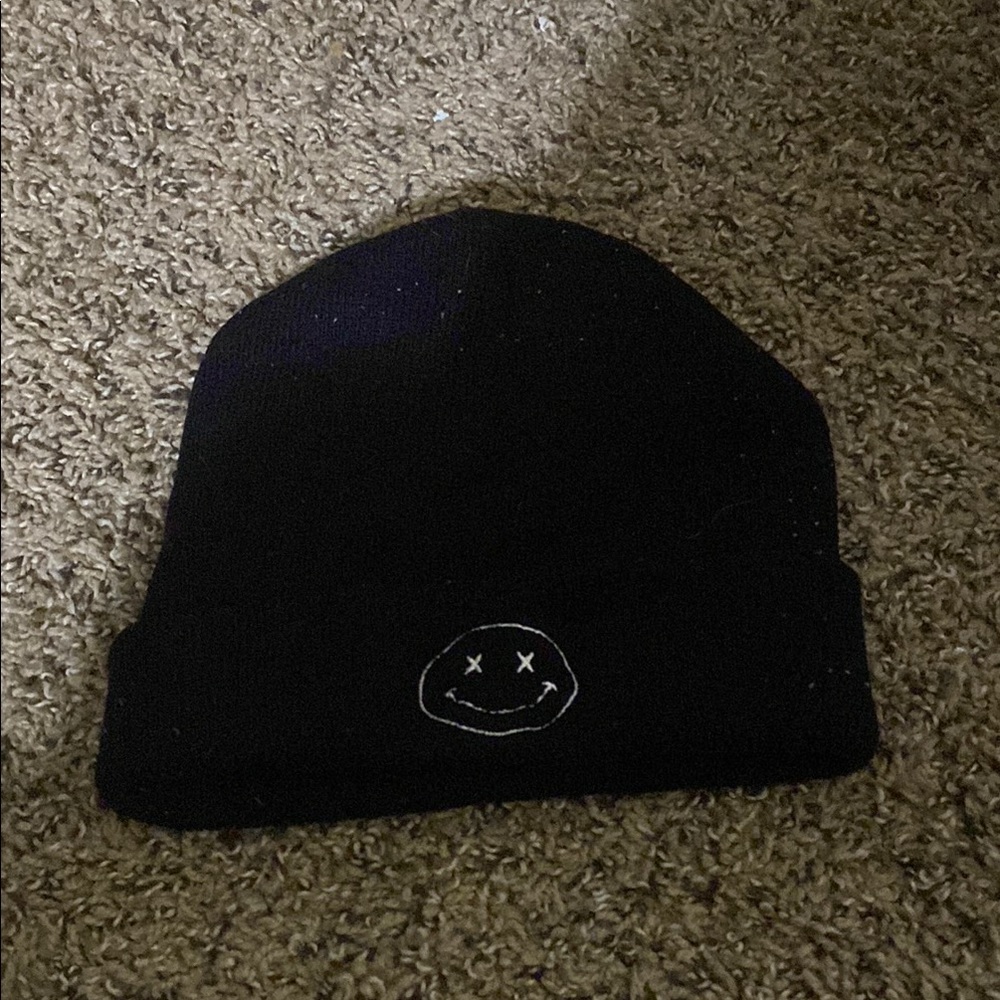 Black Beanie with Smiley Face